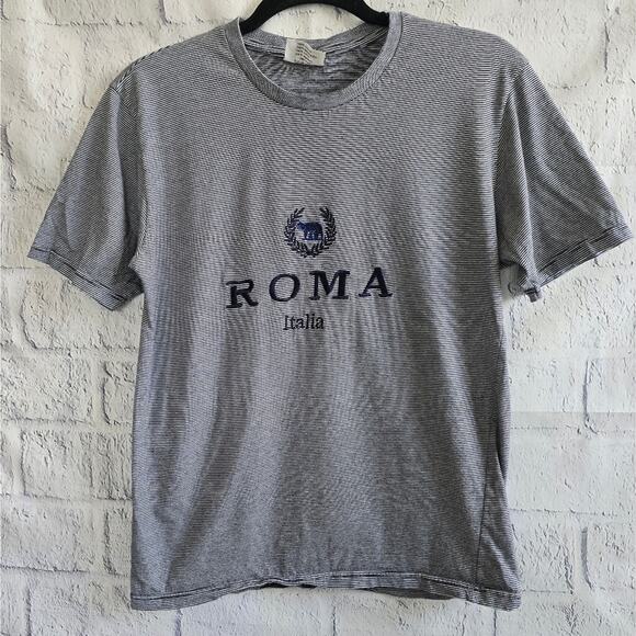 Roma Italia Gray Striped Soft Cotton Tee Medium - Picture 1 of 10